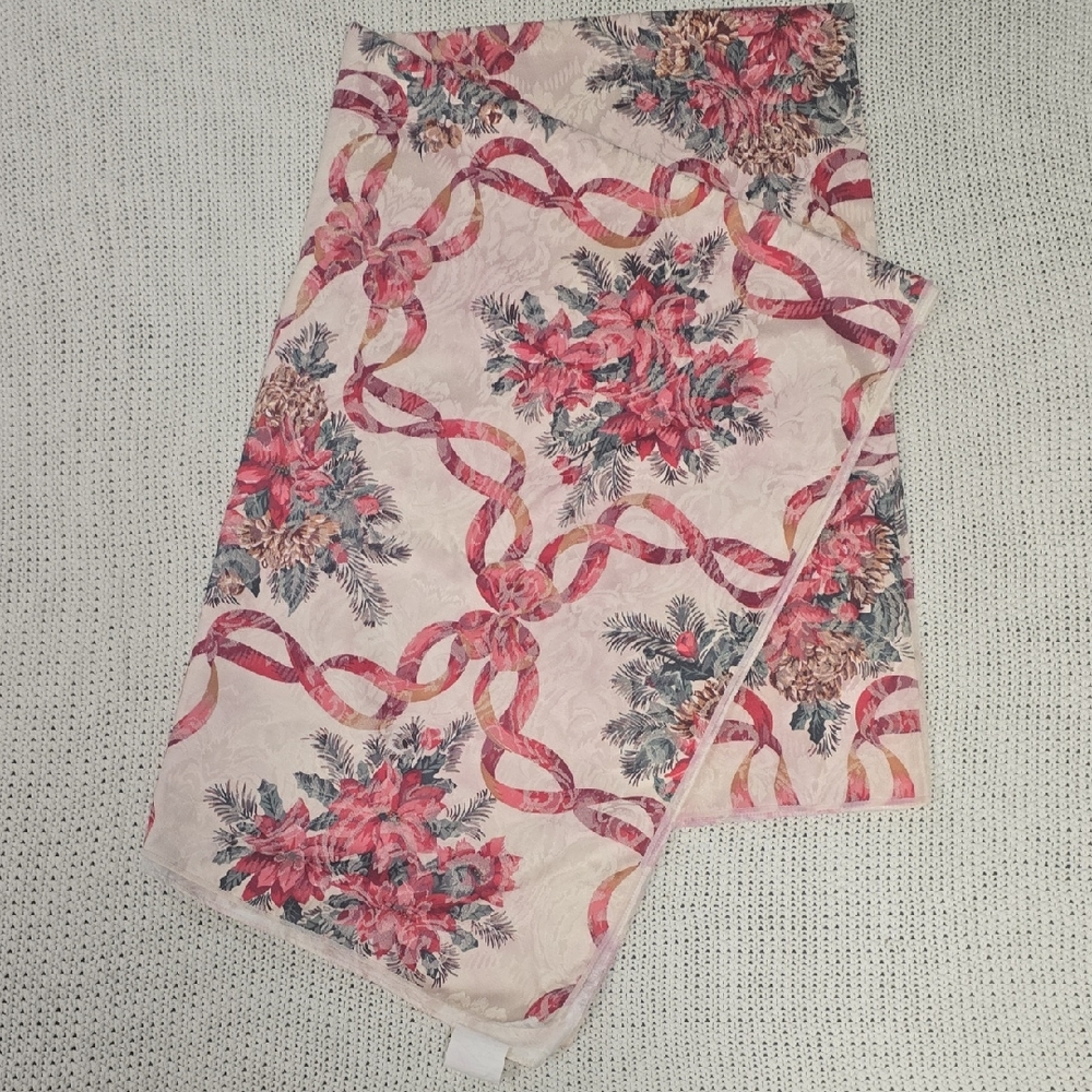 Floral Poinsettia Holiday Tablecloth- Red, Pink, Green & Cream